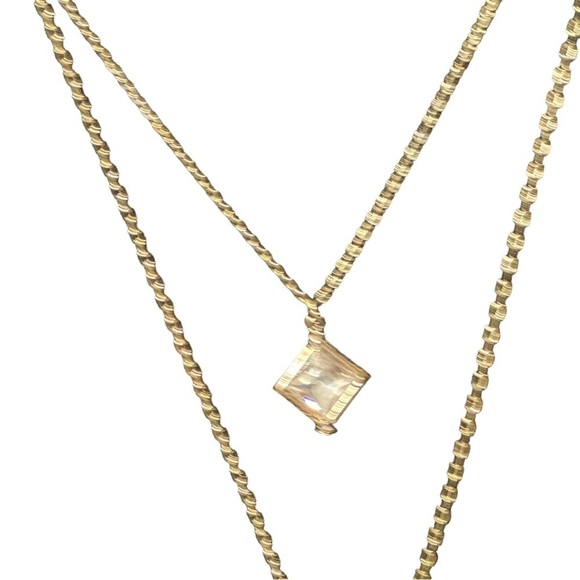 Anne Klein 2 Pendant Necklace Diamond Shape Rhinestone Tear Drop Citrine 17” NWT - Picture 3 of 10